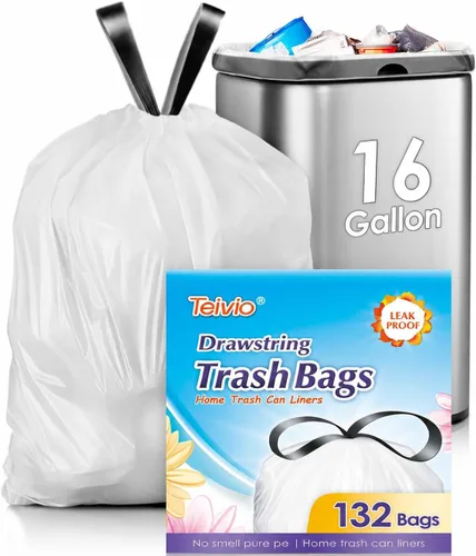 Miniatura 9 de Bolsas de basura con cordón de Teivio, 1.6 galones, 120 unidades, bolsas de basura resistentes, tamaño mediano, para papeleras de cocina y baño