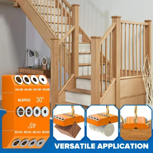 Miniatura 2 de BLEKOO - Plantilla de guía de taladro angular naranja con 4 brocas para kit de tornillos de retraso de barandilla de cable y postes de madera