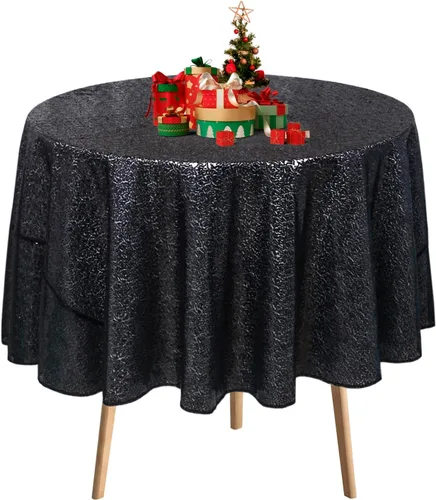 Miniatura 12 de DUOBAO Mantel Redondo Amarillo de 60 Pulgadas Mantel de Mesa con Lentejuelas Decoración de Cumpleaños Manteles con Lentejuelas Manteles de Mesa