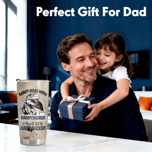 Miniatura 8 de 34HD Regalos para el Día del Padre de parte de su hija, vaso de viaje aislado de dinosaurio Dadasaurus, vaso de 20 onzas, divertido regalo de Vaso