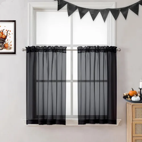 Miniatura 61 de OVZME - Cortinas traslúcidas blancas de 45 pulgadas de largo, 2 paneles, cortinas de gasa con bolsillo para barra para ventanas pequeñas, cada una
