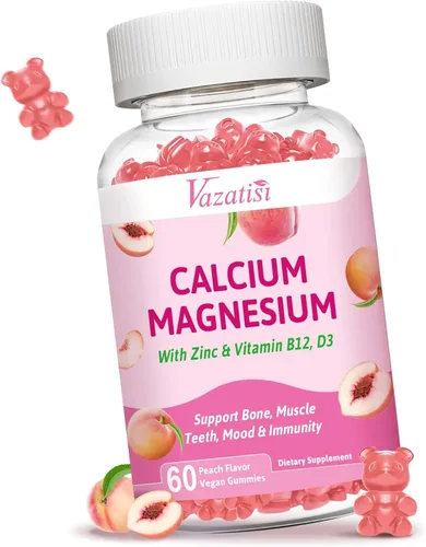 Miniatura 10 de Paquete de 2 gomitas de calcio con magnesio, zinc, vitamina D3 y B12, suplementos de calcio para mujeres y hombres, apoyo a los huesos, los músculos