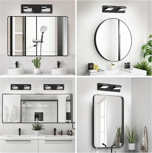 Miniatura 8 de Lámparas LED modernas para tocador de baño, 2 luces regulables de 15 pulgadas, color negro mate, para accesorios de iluminación de baño sobre