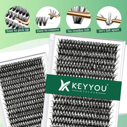 Miniatura 10 de Extensiones de racimos de pestañas 300 piezas, pestañas individuales 40D 0.07D rizado 11mm, para colocar en casa, bandeja grande de volumen