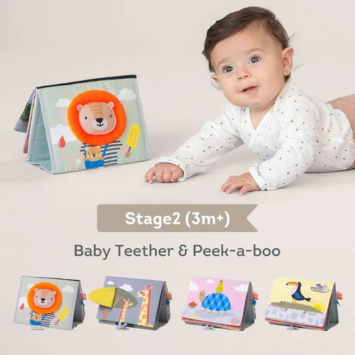 Miniatura 3 de Taf Toys Libro sensorial para el tiempo boca abajo con páginas arrugadas y texturas suaves, patrones de alto contraste, espejo seguro para bebés