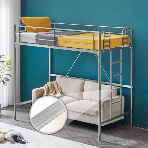 Miniatura 13 de VINGLI Cama Loft de 71 Pulgadas de Alto Tamaño Twin con Escalera de Peldaños Planos para Niños Adolescentes Adultos Cama Litera Individual de Metal