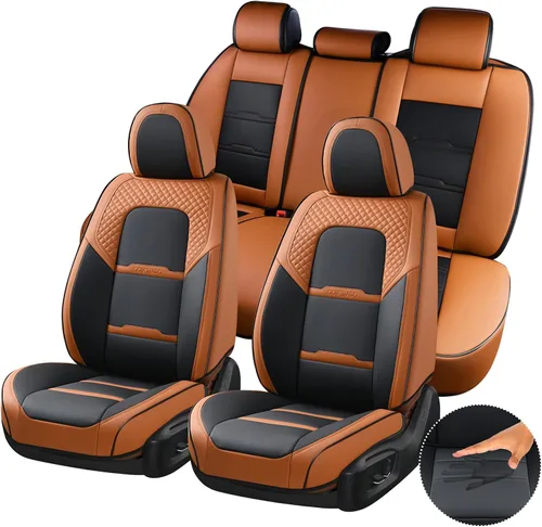 Miniatura 39 de Coverado Fundas para Asientos de Coche, Protector de Asiento con Soporte Lumbar y Reposacabezas Removible, Cojín de Asiento de Piel Transpirable
