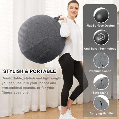 Miniatura 2 de Silla de pelota de ejercicio con cubierta de tela, tamaño estándar (63.5 cm / 25 pulgadas), para oficinas en casa, entrenamiento de equilibrio