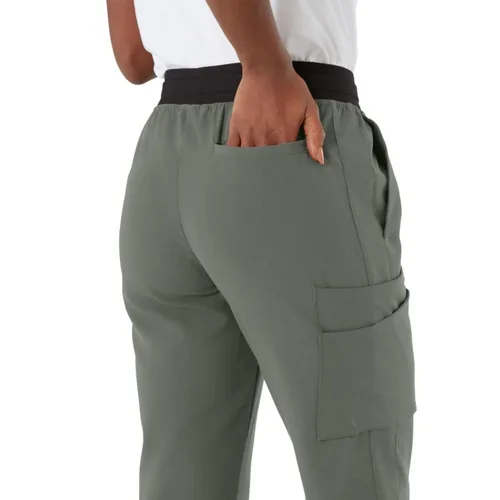 Miniatura 36 de ave. Varick - Pantalón médico de tiro medio para mujer, pierna recta, seis bolsillos, color azul caribeño, talla S