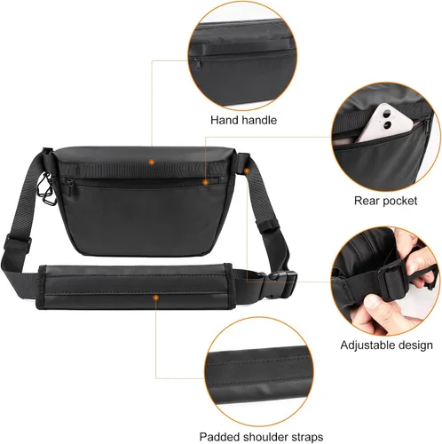 Miniatura 2 de TULLIO Bolsa cruzada para cámara, bolsa de hombro, bonita funda expandible impermeable para cámaras DLSR SLR sin espejo, color negro