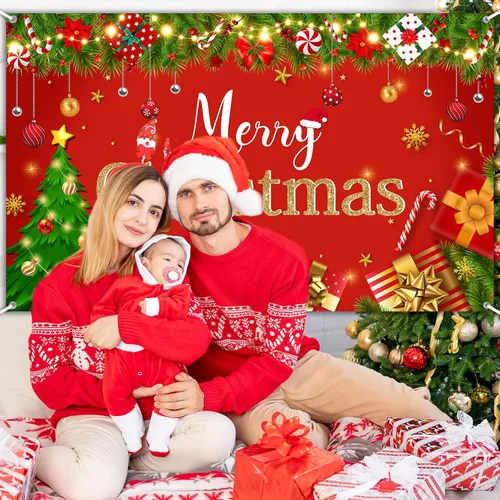 Miniatura 6 de Avezano Telón de fondo rojo de Feliz Navidad, decoración de fiesta de Feliz Navidad, banner, telón de fondo de fotografía de Feliz Navidad