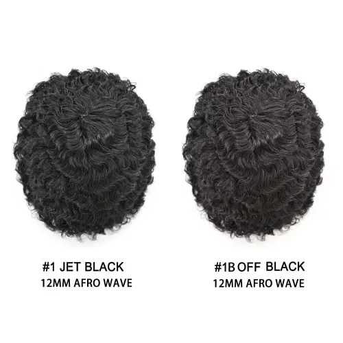 Miniatura 6 de Afro Toupee para hombres negros rizado afro onda masculina postizo piel PU afroamericano hombres tupé reemplazo de cabello humano negro hombres 1B#