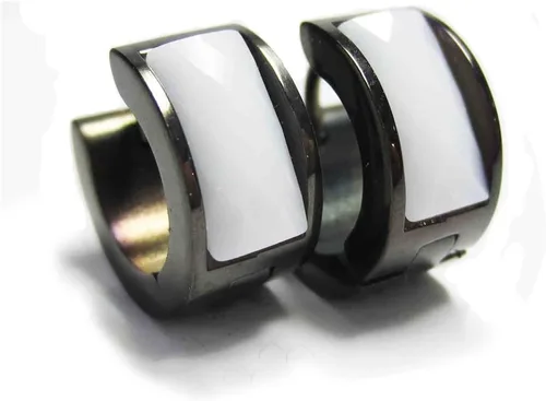 Miniatura 22 de Aretes de aro de acero inoxidable con cristal multicolor negro para hombres y mujeres Azul Oscuro