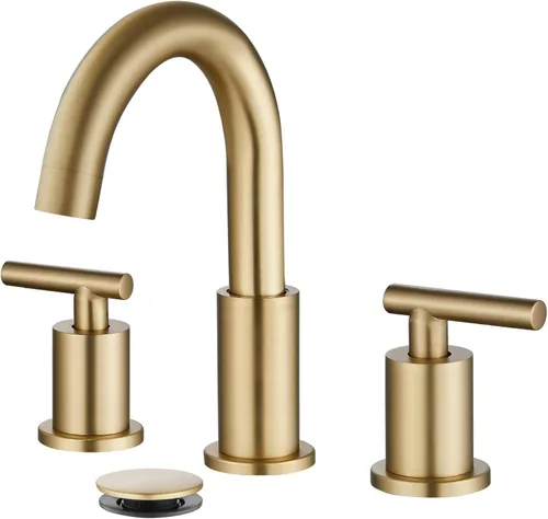 Miniatura 9 de gotonovo Grifo de Lavabo de Baño de 3 Orificios 2 Manijas con Desagüe Emergente con Válvulas Mezcladoras de Agua Caliente y Fría Grifo de Baño Negro