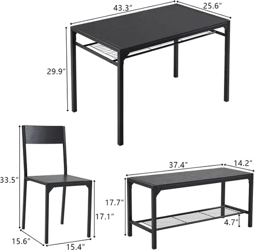 Miniatura 7 de Karl home Juego de mesa de comedor de 4 piezas para 4, juego de sillas de mesa de cocina modernas para espacios pequeños, apartamento, estante