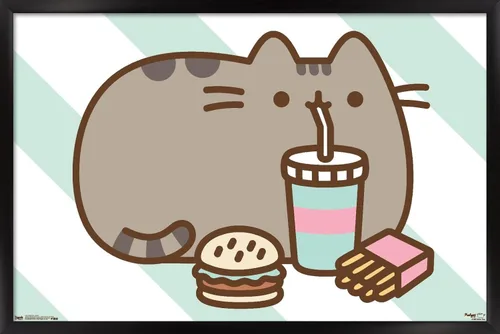 Miniatura 8 de Trends International Pusheen - Póster de pared de alimentos, 14.725 x 22.375 pulgadas, versión enmarcada de madera de granero