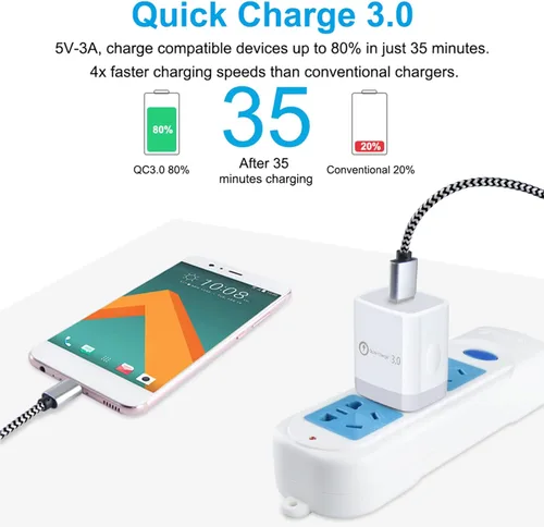 Miniatura 2 de Cargador rápido 3.0 de carga rápida para LG Stylo 4/5/6, LG G5 G6 G7 G8 G8X V20 V30 V40 V50 ThinQ, LG Velvet 5G Wing K51 K61 K71 K92 W41