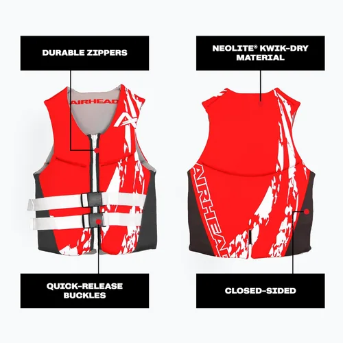 Miniatura 5 de Airhead Swoosh Kwik-Dry Neolite Life Jacket, US Coast Goard Approved Type III Life Jacket, Adult and Youth Sizes Rojo
