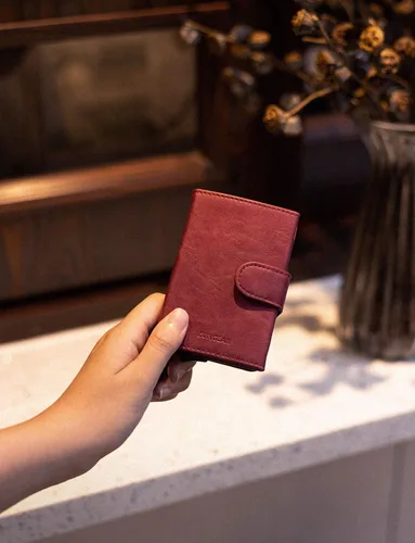 Miniatura 5 de LUNGEAR Tarjetero de cuero para tarjetas de crédito automático, billetera minimalista delgada con bloqueo RFID para hombre y mujer