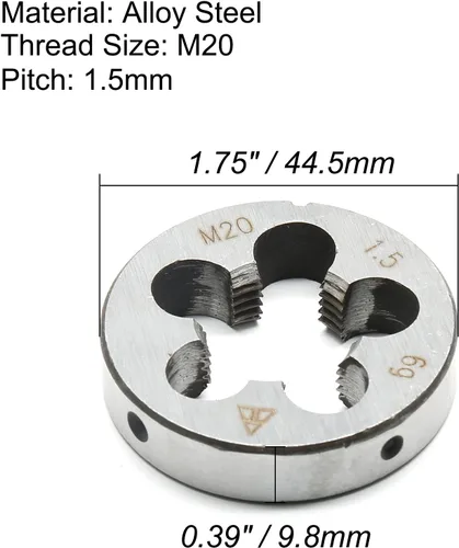 Miniatura 5 de M20 x 1,5 rosca métrica derecha muere para roscado, rosca de 0.787 in y paso de 0.059 in, acero de aleación