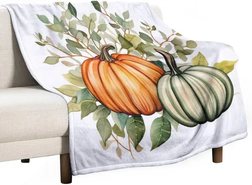 Miniatura 33 de Manta de lana cuadriculada con diseño de calabaza, hojas de arce, Acción de Gracias, manta de cama para otoño, Acción de Gracias, ligera, súper
