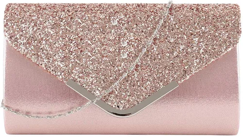 DIGOGO Bolso de noche con solapa de lentejuelas en forma de sobre bolso cruzado de cadena para boda fiesta baile de graduación