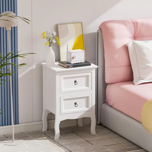 Miniatura 12 de Bonnlo Juego de 2 mesitas de noche blancas con 2 cajones, mesa auxiliar de cama/mesita de noche, mesita de noche pequeña para dormitorio, espacios
