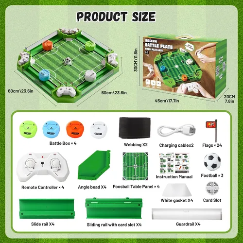 Miniatura 2 de Juego de mesa de futbolín con control remoto, mini juegos de mesa de fútbol con 3 bolas y 4 mandos remotos, juguete de mesa de fútbol para niños