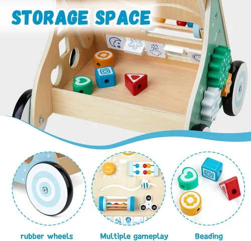 Miniatura 3 de Andador de madera para bebé, 10 en 1, centro de actividades para bebés, caminador ajustable de madera para niños y niñas (BW001)