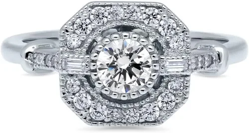 Miniatura 2 de BERRICLE Anillos Art Deco de plata de ley para mujer, anillo de circonita cúbica