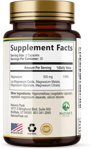 Miniatura 8 de Suplemento complejo de magnesio – Magnesio 500 mg por porción – Mezcla de alta absorción de glicinato, citrato, malato, óxido – Apoya el sueño