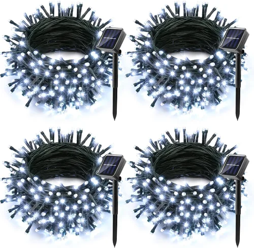 Miniatura 14 de Joomer Luces solares de Navidad para exteriores, paquete de 2 unidades en total de 144 pies, 400 LED, 8 modos, impermeables, luces solares de Blanco