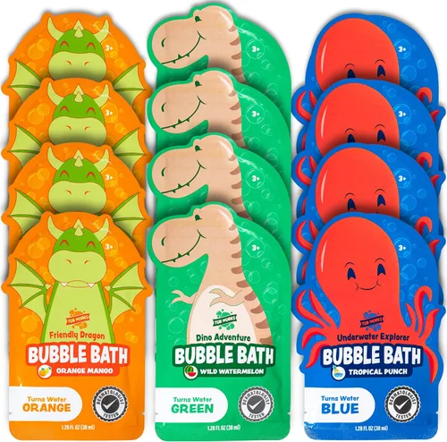 Miniatura 9 de Tub Works® Magical Kids Baño de Burbujas, paquete variado de 12 unidades, crea agua colorida y toneladas de burbujas de baño, no tóxico, baño