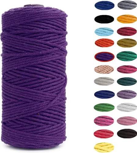 Miniatura 14 de HAPYLY - Cuerda de algodón natural para macramé, de 0.118 pulgadas x 109 yardas, cuerda de algodón de colores para manualidades, tejer, colgar