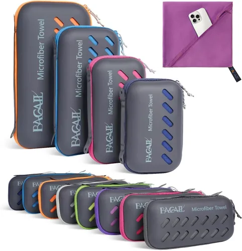 BAGAIL - Toalla de camping con funda de EVA, toalla de viaje de microfibra compacta y ultrasuave, toalla de viaje súper absorbente y ligera de