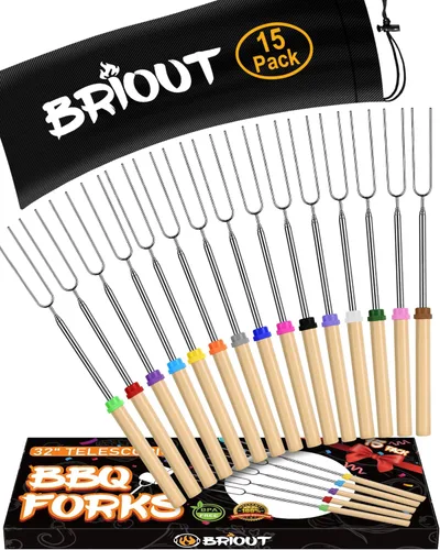 Miniatura 8 de BRIOUT - Palos para asar malvaviscos - Palitos para s'mores para fogata - Brochetas para hot dog y malvaviscos para fogata de camping - Tenedores
