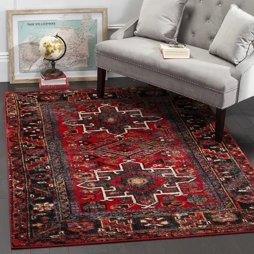 SAFAVIEH Vintage Hamadan Collection Alfombra - 5'3" x 7'6", Rojo & Multi, Diseño tradicional persa, que no desprende pelusa y fácil de limpiar,