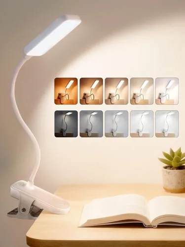Miniatura 10 de Lámpara de escritorio rosa linda luz de lectura, 45 modos de luz regulable con clip con batería de 4000 mAh, lámpara de escritorio recargable de 450