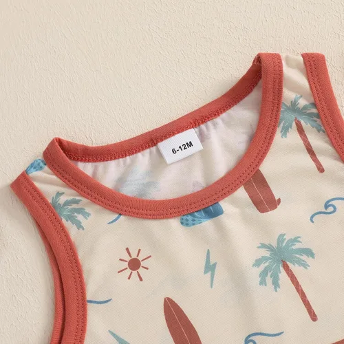 Miniatura 67 de Ropa de bebé niño sin mangas + pantalones cortos con estampado a rayas con bolsillos, 2 piezas de trajes de verano
