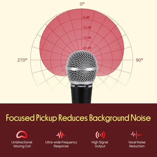 Miniatura 9 de Pyle PDMIC59 - Micrófono vocal dinámico profesional, micrófono de mano dinámico cardioide unidireccional con interruptor de encendido/apagado