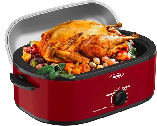 Miniatura 12 de Horno tostador eléctrico de 22 cuartos con bandeja extraíble y tapa de autohilvanado, perfecto para asar pavo con control de temperatura de 150 a