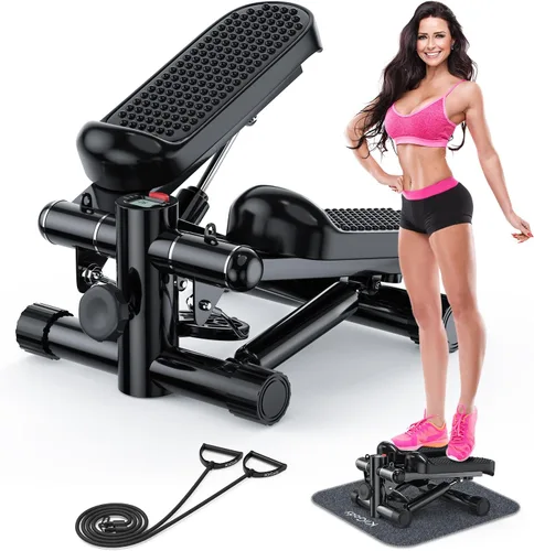 Steppers for Exercise at Home, KitGody Mini Stepper with Resistance Bands, Portable Stair Stepper for Home 330LBS Capacity, Adjustable Height