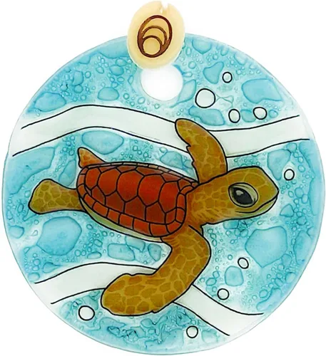 Adorno de tortuga marina para bebé - Vidrio fundido hecho a mano, decoración colgante de 2.5 pulgadas para ventanas, árbol de Navidad, colgante de