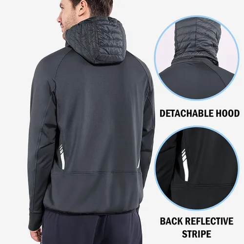 Miniatura 2 de BALEAF Men's Running Jacket Lightweight Thumble Hole Warm Up Puffer Jacket Hybrid Thermal Coat Insulated Hiking Golf
