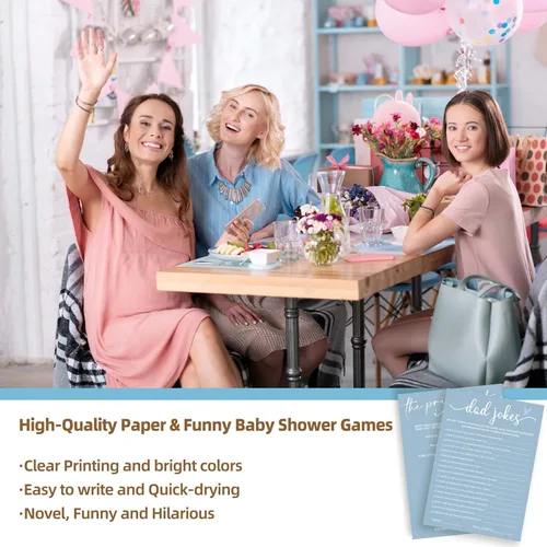 Miniatura 4 de Divertidos juegos de baby shower, trivia para bebés y alfabeto, juegos de doble cara, ideas de decoración de fiesta azul minimalismo, 25 piezas de 5