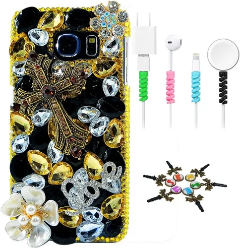 Miniatura 7 de Sparkle Funda compatible con Samsung Galaxy J2 Prime – Elegante funda 3D hecha a mano con diseño musical de flores grandes con protector de cable