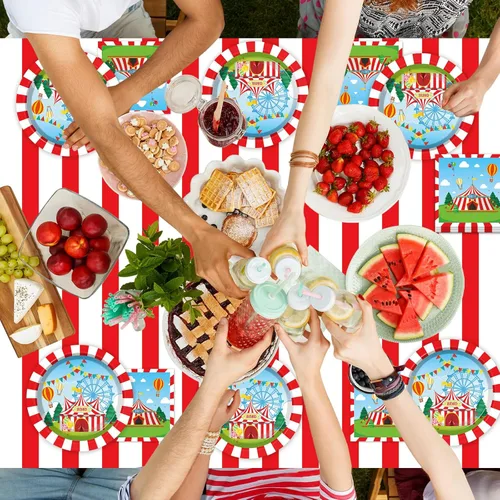 Miniatura 7 de Platos de papel con temática de circo y servilletas, decoraciones de fiesta de circo, juego de vajilla de carnaval, platos de cena con temática
