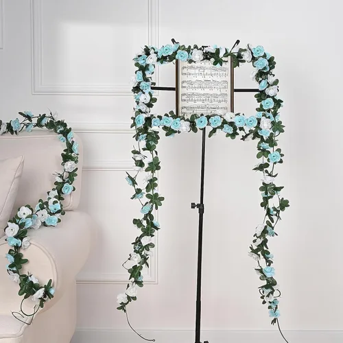 Miniatura 3 de MARTINE MALL Guirnalda de Flores – 5 hebras de 41 pies de enredaderas de rosas para decoración de dormitorio, guirnalda floral de rosas azules