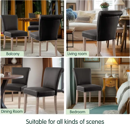 Miniatura 9 de CHUN YI Juego de 4 sillas de comedor tapizadas de piel sintética con ribete de cabeza de clavo y patas de madera, sillas laterales Parsons modernas