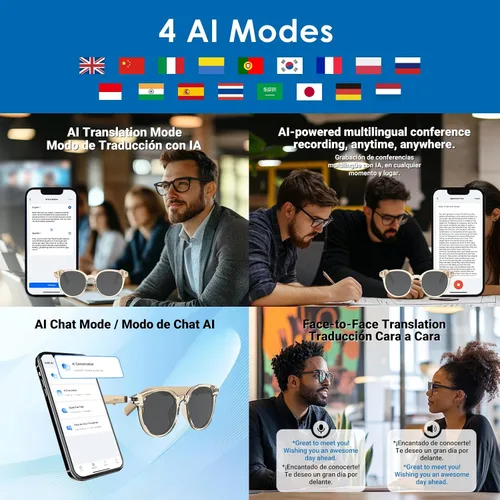 Miniatura 3 de GetD Lentes de sol inteligentes, lentes polarizados redondos Bluetooth para mujeres y hombres con altavoz, gafas de música, traductor AI, duración